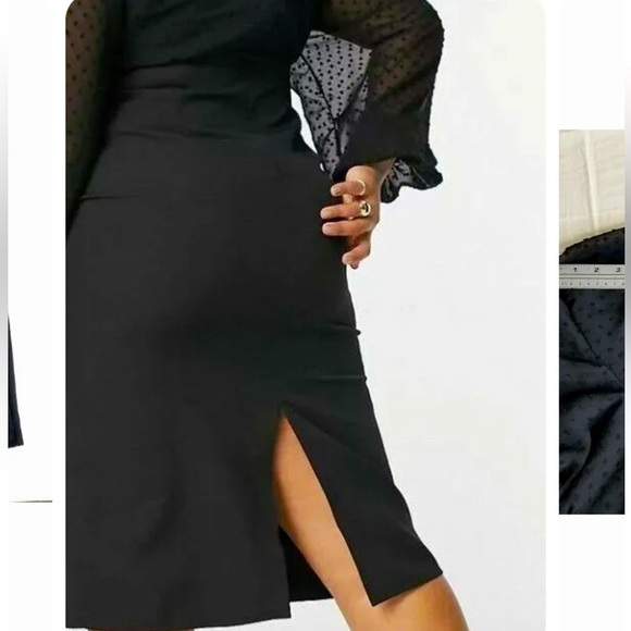ASOS Curve Dresses & Skirts - ASOS curve midi pencil dress black balloon sleeves v neck back slit 14
